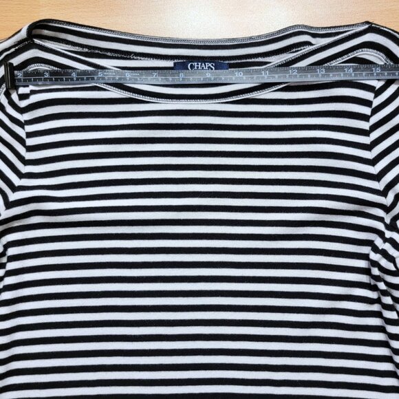 Chaps Black White Striped Suede-like Tie Up Embellished 3/4 Sleeves | Large - Picture 8 of 17